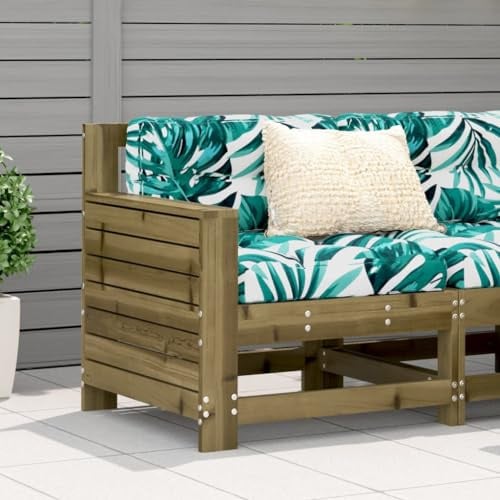 Holamys Gartensessel Kiefernholz imprägniert, 69x62x70,5 cm, Blattgrün Kissen, Modulares Outdoor Lounge Set, Terrassenmöbel