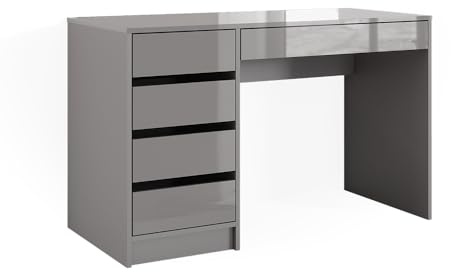 Vicco Schreibtisch Sherry, Grau Hochglanz, 55 x 120 cm | mit Schubladen, geeignet als Arbeitsplatz für Homeoffice oder Studium