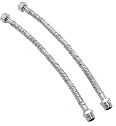 2 Tuyaux Flexibles 3/8 Pouce en Acier Inoxydable 304 – Tuyau Armé pour Robinet, Évier et Douche 30cm – Raccord Fileté Haute Pression, Anti-Rouille et Durable