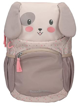 Depesche 13993 Princess Mimi - Ergonomischer Rucksack in Braun und Beige, mit Hunde-Gesicht, applizierten Schlappohren und Pünktchen-Muster, Tasche mit verstellbaren Trägern