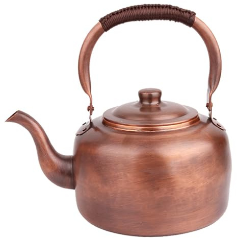 Ameble 3L Copper Tea Kettle for Stove Top, Whistling Kettle with Ergonomic Handle & Vintage Design, Works on Induction, Gas & Electric Stoves, Rustic Tea Pot