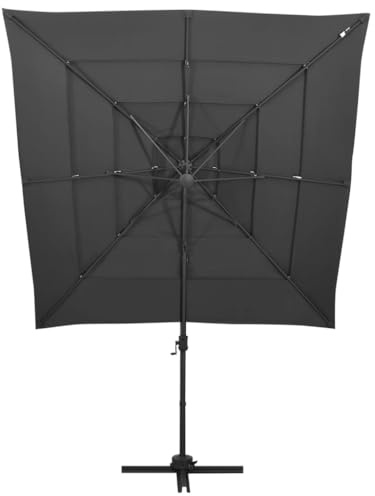 Parasol de Jardin à 4 Niveaux en Polyester Anti-UV avec mât Aluminium Anthracite 250x250 cm, 8 Nervures, Base croisée 100x100 cm, Protection Soleil Pluie pour terrasse Patio extérieur