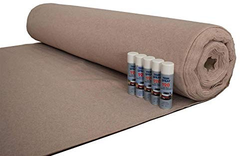 Veltrim Beige Stretch Van Lining Camper Carpet 5m Bundle with 5 Cans of Trim Spray Adhesive Glue