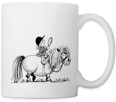 Spreadshirt Thelwell Reiterin Mit Spiegel Auf Pferd Tasse, One size, Weiß