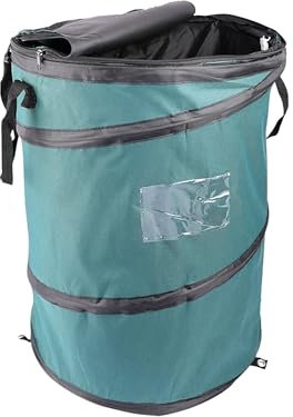 Coghlan's Poubelle pop-up durable de luxe – Poubelle pliable avec couvercle à fermeture éclair, clips pour sac et points d'ancrage pour le camping, la maison et l'extérieur – 29,5 gallons