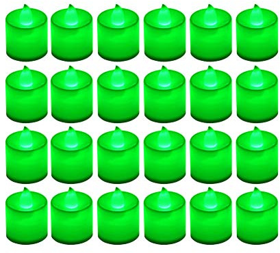 LANKER 24 Pack Flameless Led Tea Lights Candles, Flickering Green Battery Operated Electronic Fake Candles, Decorations for Party, Christmas, Halloween and Festival Celebration (Green)