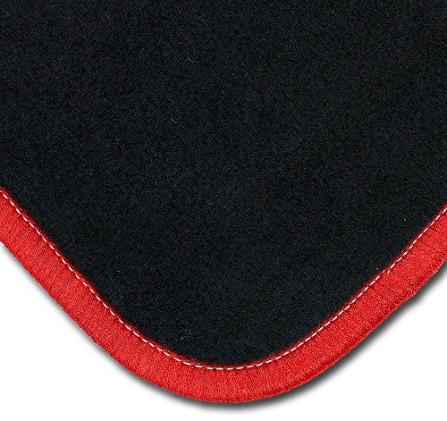 Bär-AfC Auto Fußmatten Classic passend für VW Polo 9N 9N3 2001-2009 BEF oval, Autoteppiche Nadelvlies Schwarz, Rand Kettelung Rot, Set 4-teilig, VW04548