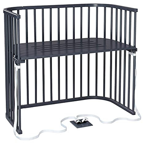 babybay Boxspring XXL Beistellbett aus massivem Buchenholz / Kinderbett Höhe stufenlos verstellbar & umweltfreundlich / mitwachsendes Babybett (schiefergrau lackiert)