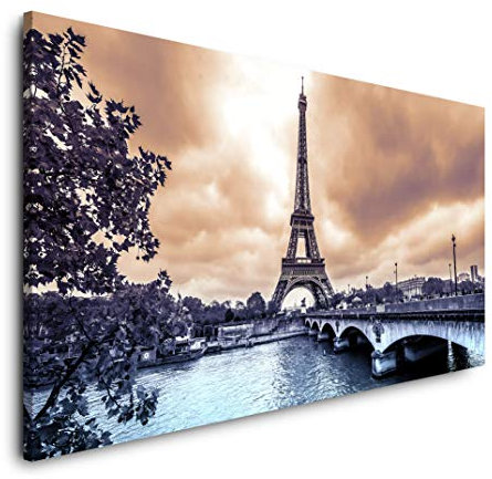 Eiffelturm in Paris 120x 60cm Panorama Leinwand Bild XXL Format Wandbilder Wohnzimmer Wohnung Deko Kunstdrucke