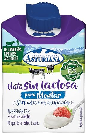 Central Lechera Asturiana Nata para Montar Sin Lactosa 38% MG, Brik 200ml