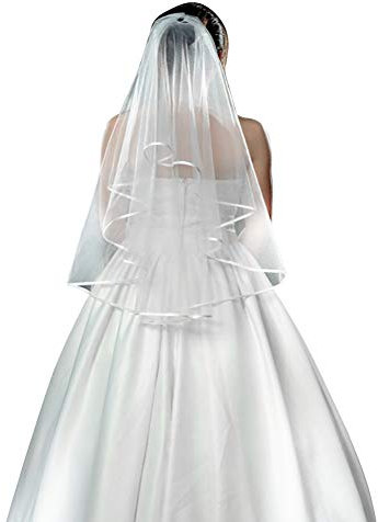 Brautschleier Doppel-Schicht Hochzeit Schleier Tüll Satinkante Brautkleidzubehör Ellenbogen Länge Brautschleier kurzer Schleier Festivalschleier Damen Schleier mit Kamm Hochzeitszubehör Kostümparty