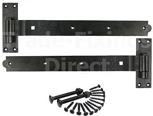 36 900mm Heavy Duty CRANKED Hook and Band GATE Hinge - EPOXY Black - Includes All Suitable FIXINGS - HBC900B - 1 x Pair - Free Next Working Day DELIVERY