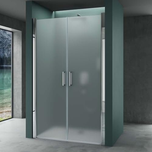 Mai & Mai Duschtür Nischentür dusche Duschabtrennung Duschkabine Schwingtür 180° Doppeltür 6mm ESG Nano-Beschichtung Vollsatiniert mit Hebe- und Senkmechanismus 140x195cm Teramo24VS