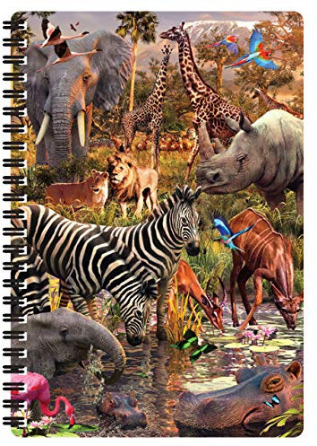 3D LiveLife A5 Notizbuch - Wasserloch von Deluxebase. 80-seitiges 3D-Safari-Tier-Notizbuch. Schul- oder Büromaterial mit Kunstwerken, von renommierten Künstler David Penfound lizenziert