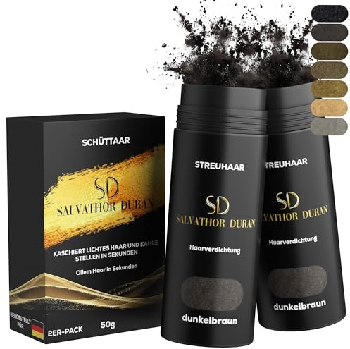 Salvathor Duran Streuhaar – 2er-Pack (2 x 25 g) – Haarfasern für sofortige Haarverdichtung – Keratin Microfaser – Hair Fiber Spray (Dunkelbraun)