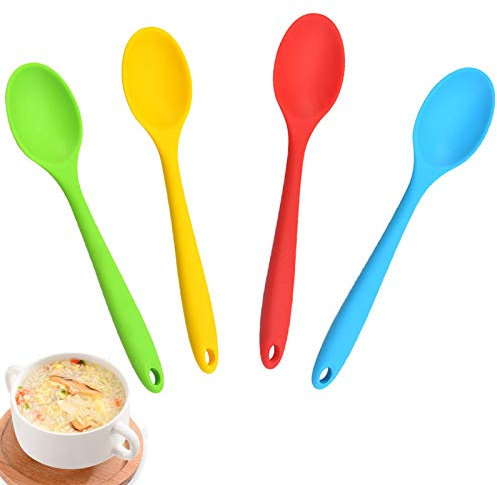 Löffel zum Kochen in Küche Backen Silikon-Servierlöffel Küchen Koch Löffel Hitzebeständiger Antihaft Küchen Löffel Silikon Löffel Backen Rühren Mischen Rühren Löffel für Küche Kochen Rührlöffel 4 PCS
