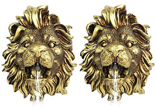 Fuente Colgante de la Pared del león - 2 Unidades Fuente de Agua Ornamental de la Cabeza Animal para el Patio - para el riego Creativo de la Escultura al Aire Libre Accesorios de decoración