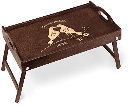 Maverton Serviertisch mit Gravur, Snack-Tablett mit Griffen, Dunkelbraun | Klappbare Beine, erhöhter Rand, Geschenk für Paare, Einzugsgeschenk, Hochzeitsgeschenk, Dunkelbraun, Unzertrennlich