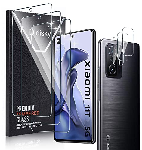 Didisky Verre Trempé pour Xiaomi 11T 5G, 11T Pro, Contenir Lot de 3 Film Protection écran et Lot de 3 Caméra Arrière Protecteur, Anti Rayures, Dureté 9H, Pas de Bulles, Haute définition