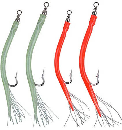Kunstköder Angelköder Trolling Angeln Aal Jig Köder Langer Schaft Offset Haken Rig Streifen Bass Angelköder mit Gummi Tube Flash Teaser 24 stücke Kunstköder Gummifische ( Color : Green 10-0 24PCS )