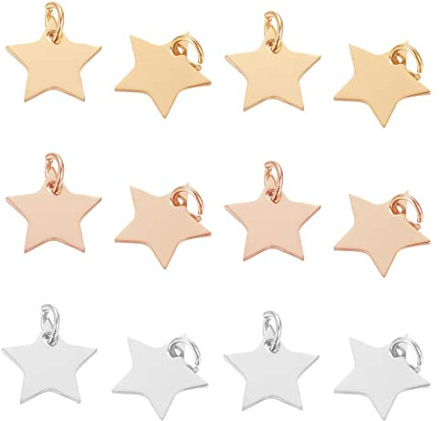 BENECREAT 30 ciondoli a forma di stella in acciaio inox 304 con 3 colori misti (12 x 11 mm) per creare gioielli fai da te collane e bracciali