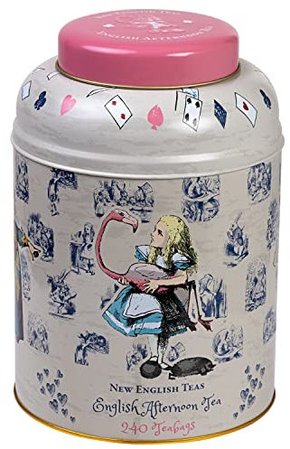 New English Teas Vintage Alice in Wonderland Tea Caddy with 240 English Afternoon Teabags, Pink