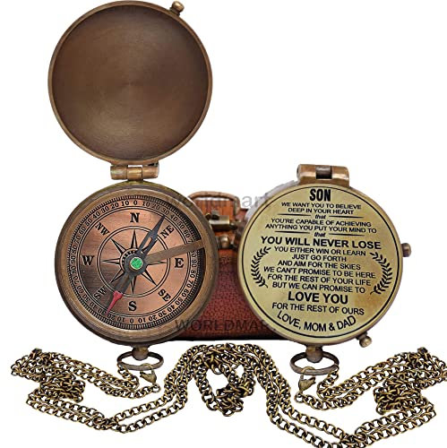 WORLDMART Kompass aus Messing für Jahrestag, Geburtstag, Abschlussfeier, Konfirmation, Valentinstagsgeschenk, Scheitelgeschenk (Sohn)