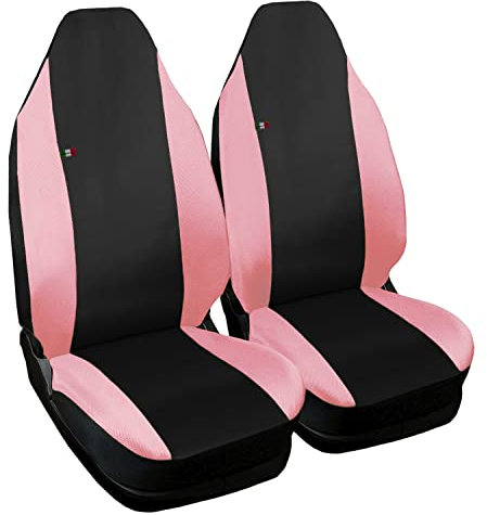 Auto Accessori Lupex | Coprisedili auto compatibili con Smart fortwo 450 prima serie dal 1998 al 2007, Nero Rosa, Made in Italy, set coppia copri sedili in ecopelle e policotone