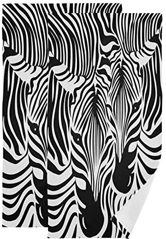 Zebra-Handtücher für Badezimmer, schwarz-weiße Streifen, Zebrakopf, Leopardenmuster, kleine Badetücher, 40.6x71.1 cm, weiches, saugfähiges Badezimmer-Handtuch für Gesicht, Geschirrtuch, 2er-Set