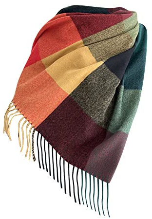 Damen Schal Winter Kariert Groß Frauen Herbst Winter Schlupfschal Warm Karo Deckenschal Kuschelig Plaid Weich Elegant Lang Kariert Fransen Tartan Schal Halstuch Cape Scarf