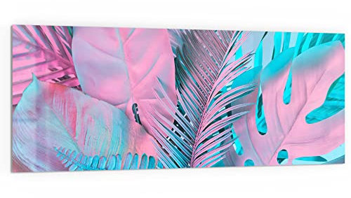 DEQORI Crédence de cuisine en verre - Motif feuilles tropicales : effet de couleur - 125 x 50 cm - Panneau arrière de salle de bain ou de cuisinière - Protection anti-éclaboussures pour cuisine et