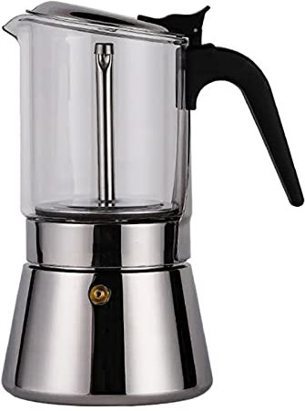 THREMA Italienischer Espressokocher, 240 Ml Mokkakanne Aus Glas Und Edelstahl Mit Sicherheitsventil, Genießen Sie Den Umami-Geschmack Von Kaffeebohnen, Geeignet Für Induktionskochfelder