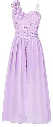 Alvivi Vestito da Festa Ragazza Chiffon Monospalla Abito da Damigella d'Onore Abito da Cerimonia Vestito di Comunione Compleanno Vestito da Cerimonia Sposa Lanvanda 11-12 Anni