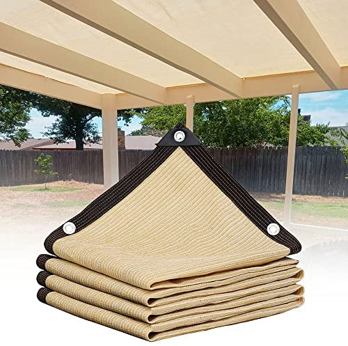 Beige 90% Toile d'ombre, 2 x 2 m 3 x 4 m 4 x 6 m 5 x 5 m 6 x 12 m 7 x 8 m 9 x 10 m Tissu d'ombrage résistant aux Rayons UV Voile ombragé, Rideau de Soleil avec œillets (Taille : 6 x 10 m (20 x 33 ft)