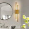 Riserva 10W Lámparas de Espejo de Baño LED con Interruptor, Aplique de Pared Interior Doble Paralelo Cilíndrico, Aplique Espejo Baño para Salón Pasillo Escaleras, Blanco Cálido 3000K, Dorado