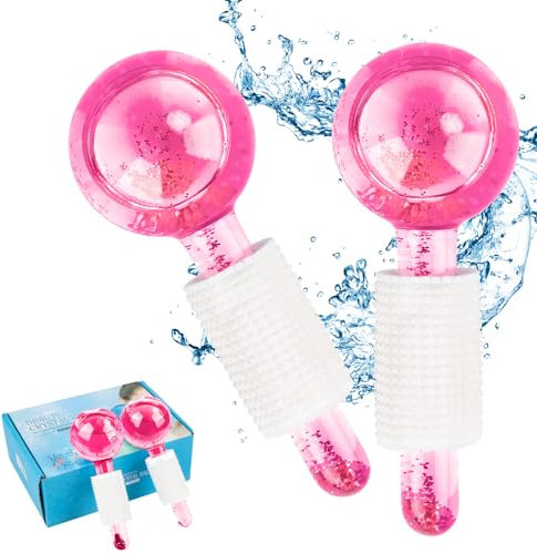 2 Stück Facial Ice Roller, Gesichtsroller Massage, Facial Ice Globes, Ice Face Roller für Eis-Gesichtsbehandlung, Reduziert Schwellungen, Strafft die Haut, Verbessert die Durchblutung (Rosa)