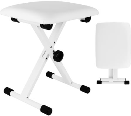 TENTOTEN Klavierbank, Keyboardbank, einfach zu montieren, bequemer Klaviersitz, höhenverstellbar, tragbar, weiß, Stahlbeine