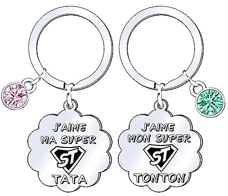 JRZDFXS Cadeaux de Noël pour Tonton Tata Porte-clés Oncle et Tante Cadeau 2 Pièces Porte-clés Cadeau Idée Porte-clés de de Tata Tonton Oncle et Tante Cadeau Surprise Noël