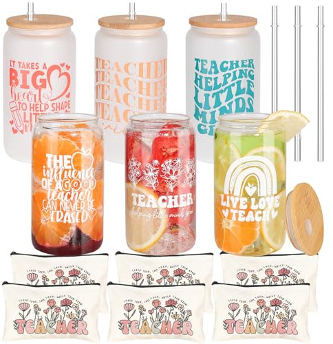 pengtai Teacher Appreciation Gifts for Women,Thank You Teacher Gifts Bulk,16 Oz Glass Cups Gift for Teachers Set of 6