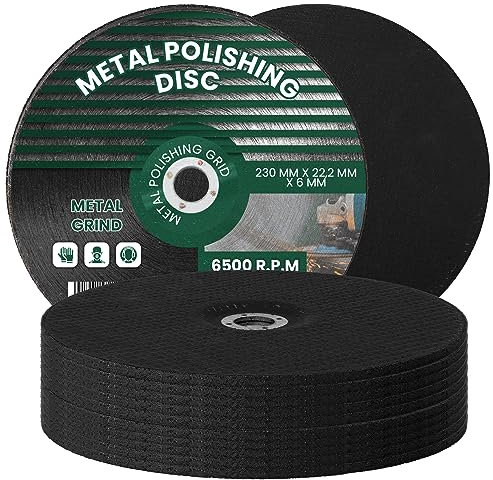 10x Dischi Per Smerigliare Metalli 230 mm 22,2 x 6 mm Disco Per Smerigliatrice Angolare Levigatura Lucidatura Abrasivi Ferro Acciaio INOX Robusti Duraturi