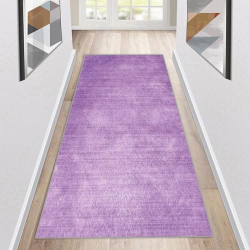 Siunwdiy Teppich Läufer Flur Küche rutschfest Waschbar Hellvioletter Küchenläufer Lang Modern Korridor Teppichläufer Küchenteppich Für Schlafzimmer Meterware Anpassbar,Light Purple,50x200cm