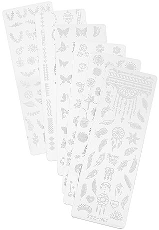 minkissy 6pcs Nail Art Stencils Nail Stamping Plates Reusable Retro Floral Butterfly Petal Designs Women Ladies Wedding Party Daily