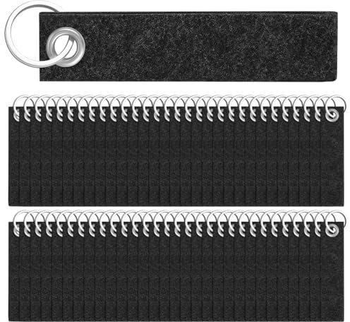 Nuenen 100 Stück 13 x 3 cm Bunte Filz Schlüsselanhänger Rohlinge Schlüsselringe mit Anhänger aus Filz Schlüsselbänder für Schulrücksack Tasche Geldbörse Schlüssel Basteln (Dunkelgrau)