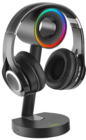 MinQ RGB-Kopfhörerständer für Schreibtisch, kabelloser Telefon-Ladeständer, Headset-Ständer, Airpod Max Ständer, Gaming-Headset-Ständer, USB, USB-C-Ladung und Aux