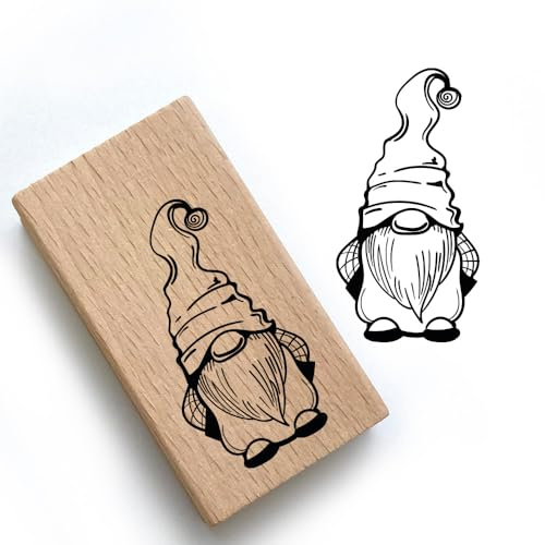 Weihnachtsstempel - Wichtel - Motivstempel aus Holz & Gummi zum Karten basteln, Motivgröße 32x61mm Weihnachten Stempel, Adventskalender (Wichtel 5-35x70mm)