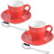 ionEgg Espressotasse aus Porzellan mit Untertasse und Mini-Löffeln aus Edelstahl, Espresso-Schnapsbecher, 80 ml, 2 Stück, Rot