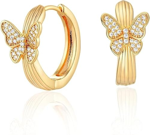 Jenosy Schmetterling Ohrringe Gold Damen - Zarte Creolen, Modische Leichte Knorpel Huggie Hypoallergene Ohrringe Vergoldet - Modeschmuck für Frauen und Mädchen