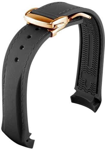 BANDKIT 20 mm 22 mm gebogenes Ende Gummi Uhrenarmband für Omega Seamaster Uhr Armband mit faltbarer Schnalle Luxus Armband Silikon, 20mm, Achat