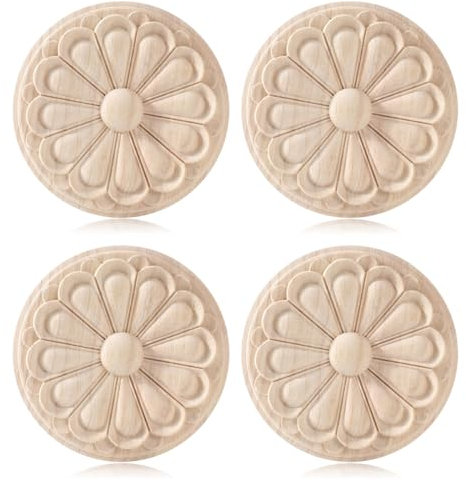 KSJEHW 4 Pezzi Applique in Legno Intagliato Onlay Applique in Legno Non Dipinto Decalcomania Intagliato Stile Europeo Vintage per la Decorazione di Mobili per la Casa(4,5 cm)