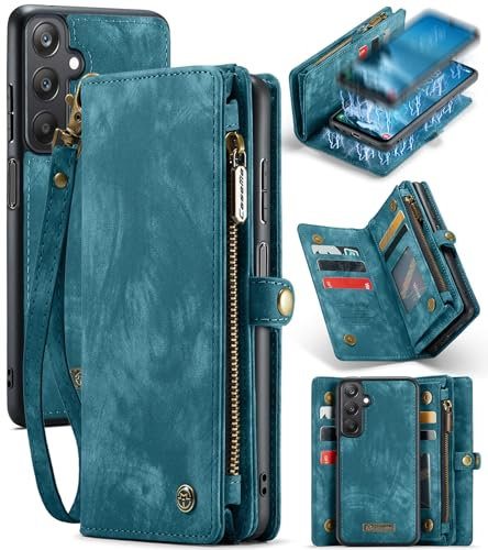 UFinetech Coque pour Samsung Galaxy A25, Antichoc Fentes Carte Magnétique Détachable Portefeuille Housse Etui pour Samsung A25 5G, Flip TPU Bumper Cuir Fermeture Lanière Anti-Rayures Protecteur, Bleu